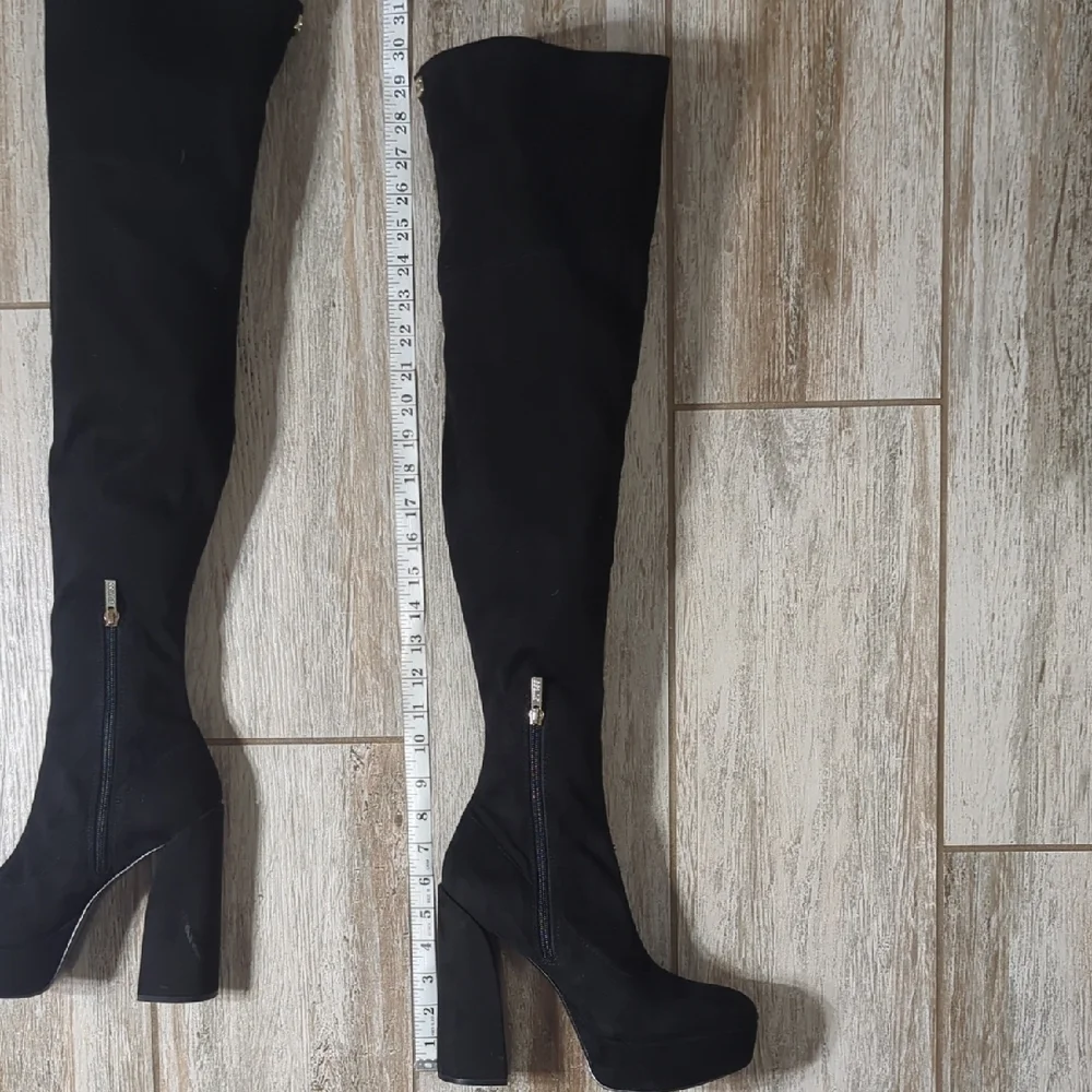 GUESS Cristy Black Faux Suede Thigh High Platform Boots Size 9M
